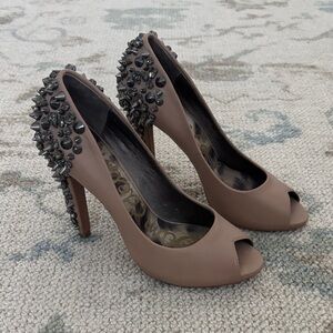 Sam Edelman Lorissa nude leather studded peep-toe heels